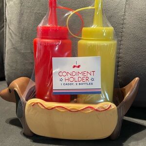 Dachshund Condiment Holder with Red and Yellow Bottles